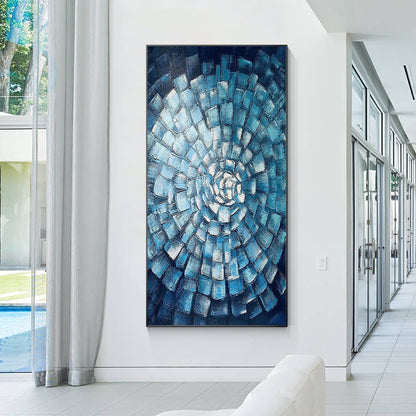 Blue Abstract Texture Wall Art Original Painting on Canvas, Geometric Painting V #1