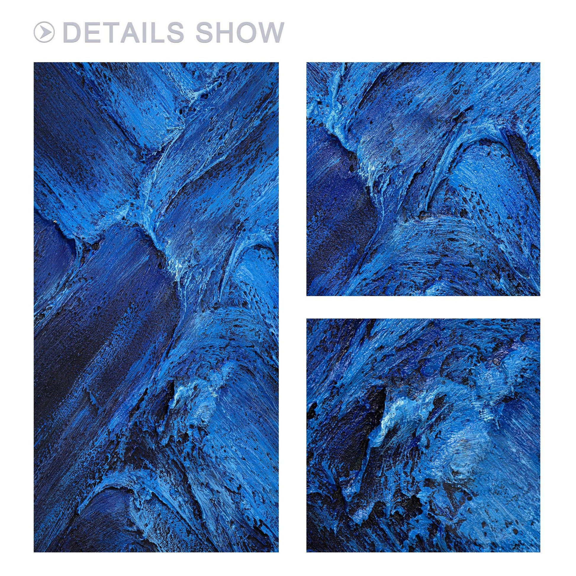 Blue Abstract Textured Painting: Flowing Water Canvas Wall Art #2