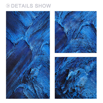 Blue Abstract Textured Painting: Flowing Water Canvas Wall Art #2