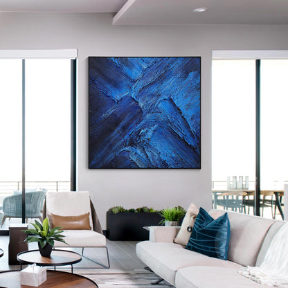 Blue Abstract Textured Painting: Flowing Water Canvas Wall Art #3
