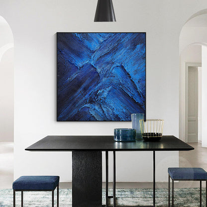 Blue Abstract Textured Painting: Flowing Water Canvas Wall Art #4