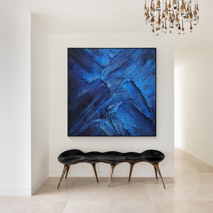Blue Abstract Textured Painting: Flowing Water Canvas Wall Art #5