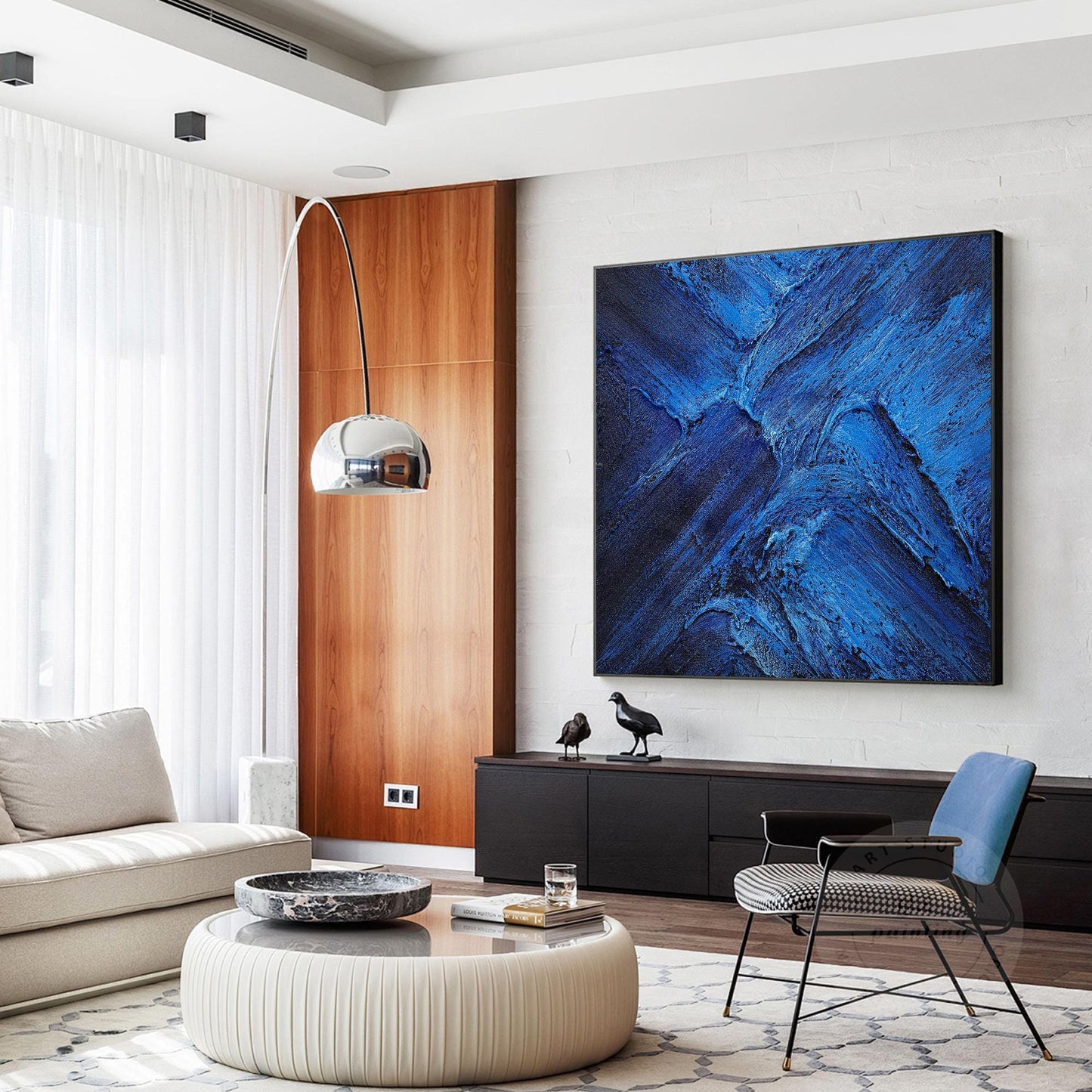 Blue Abstract Textured Painting: Flowing Water Canvas Wall Art #6