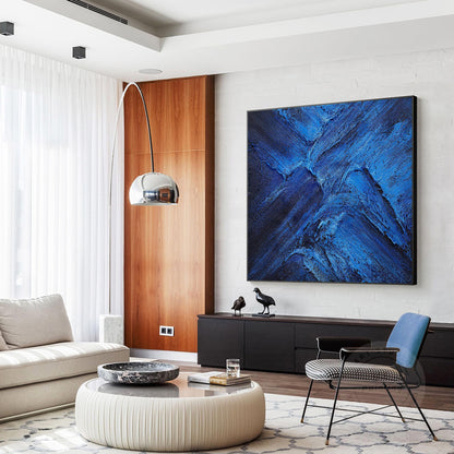Blue Abstract Textured Painting: Flowing Water Canvas Wall Art #6