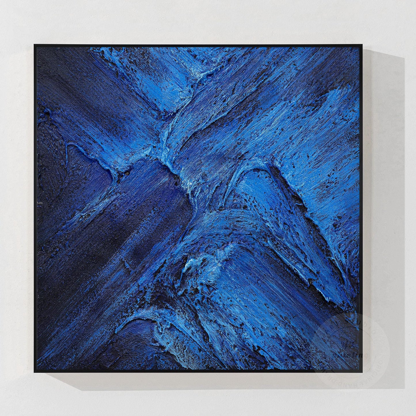 Blue Abstract Textured Painting: Flowing Water Canvas Wall Art #9