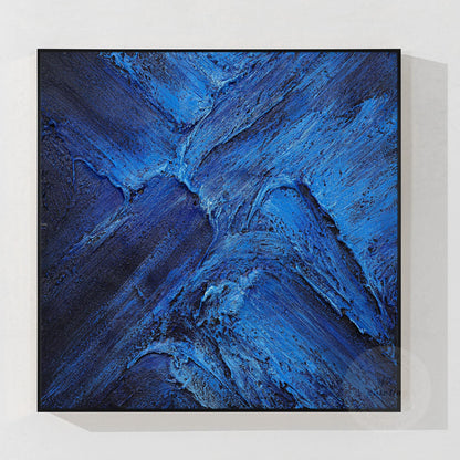 Blue Abstract Textured Painting: Flowing Water Canvas Wall Art #9