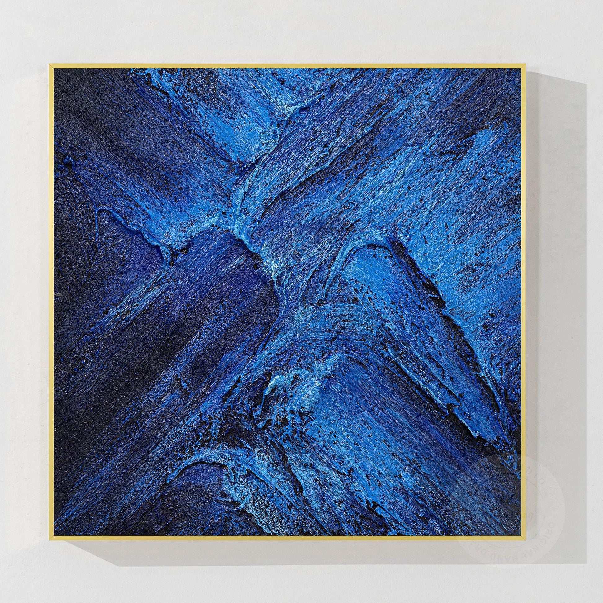 Blue Abstract Textured Painting: Flowing Water Canvas Wall Art #10