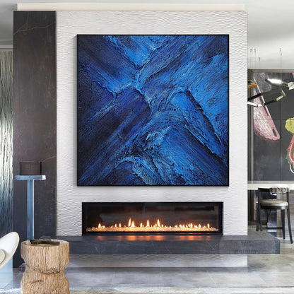 Blue Abstract Textured Painting: Flowing Water Canvas Wall Art #1