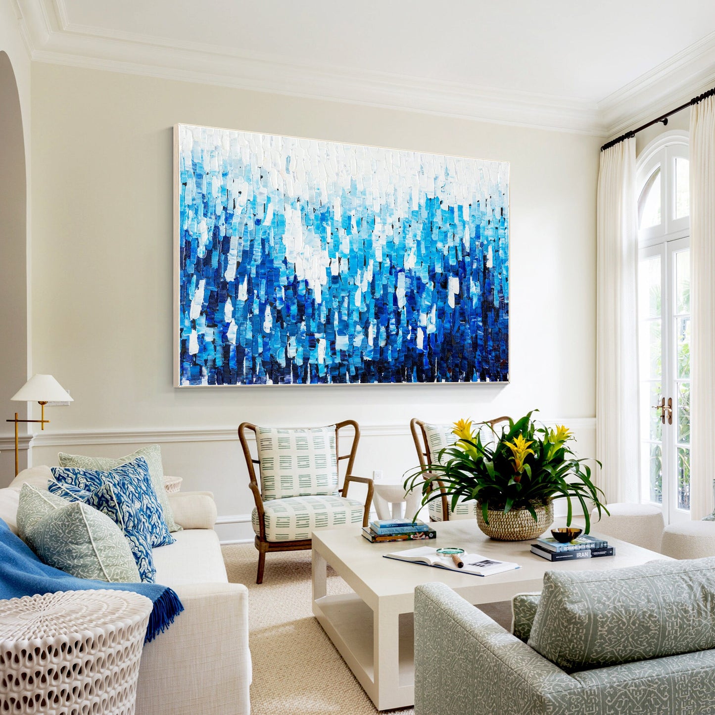 Blue Abstract Textured Painting: Original Acrylic Canvas Wall Art #2