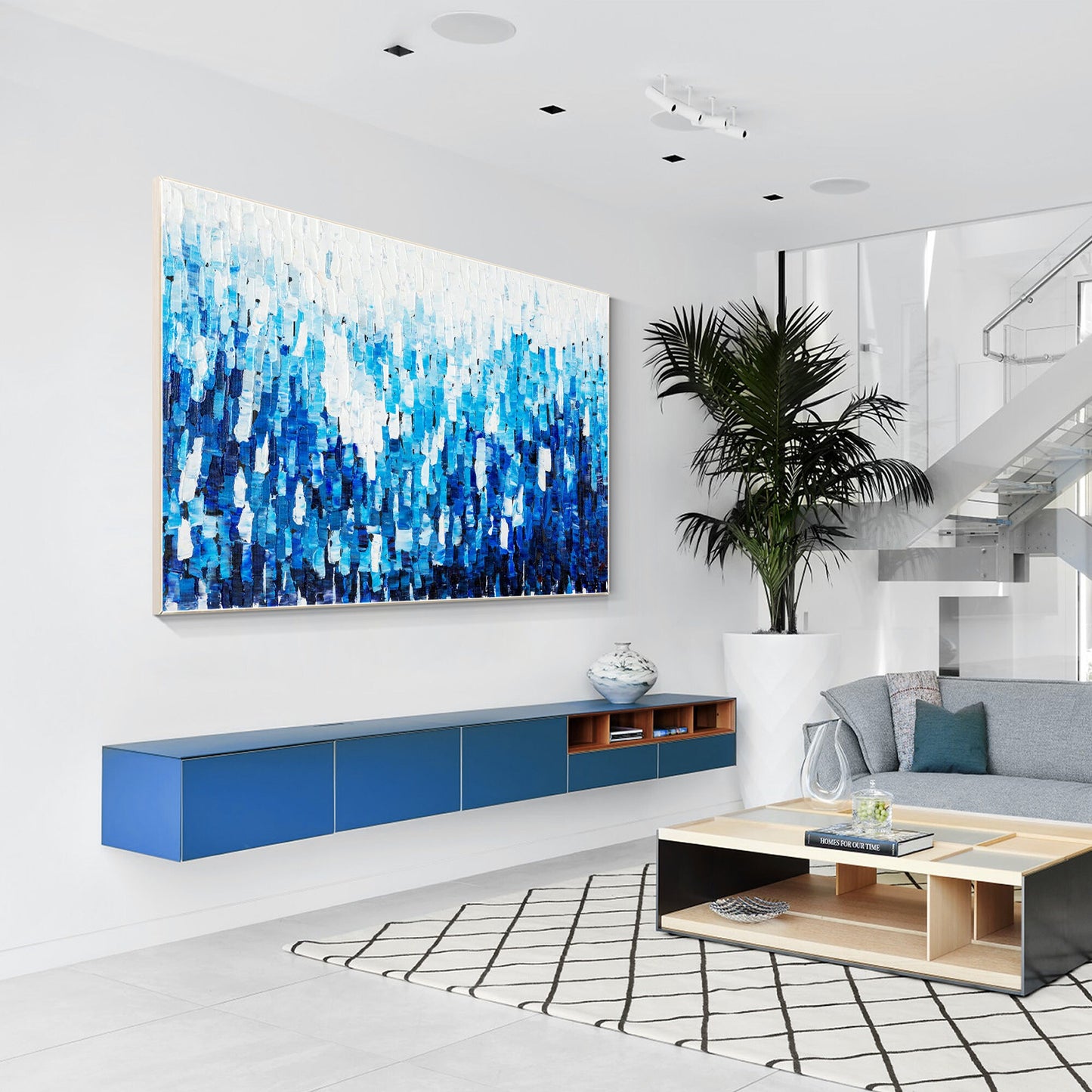 Blue Abstract Textured Painting: Original Acrylic Canvas Wall Art #5