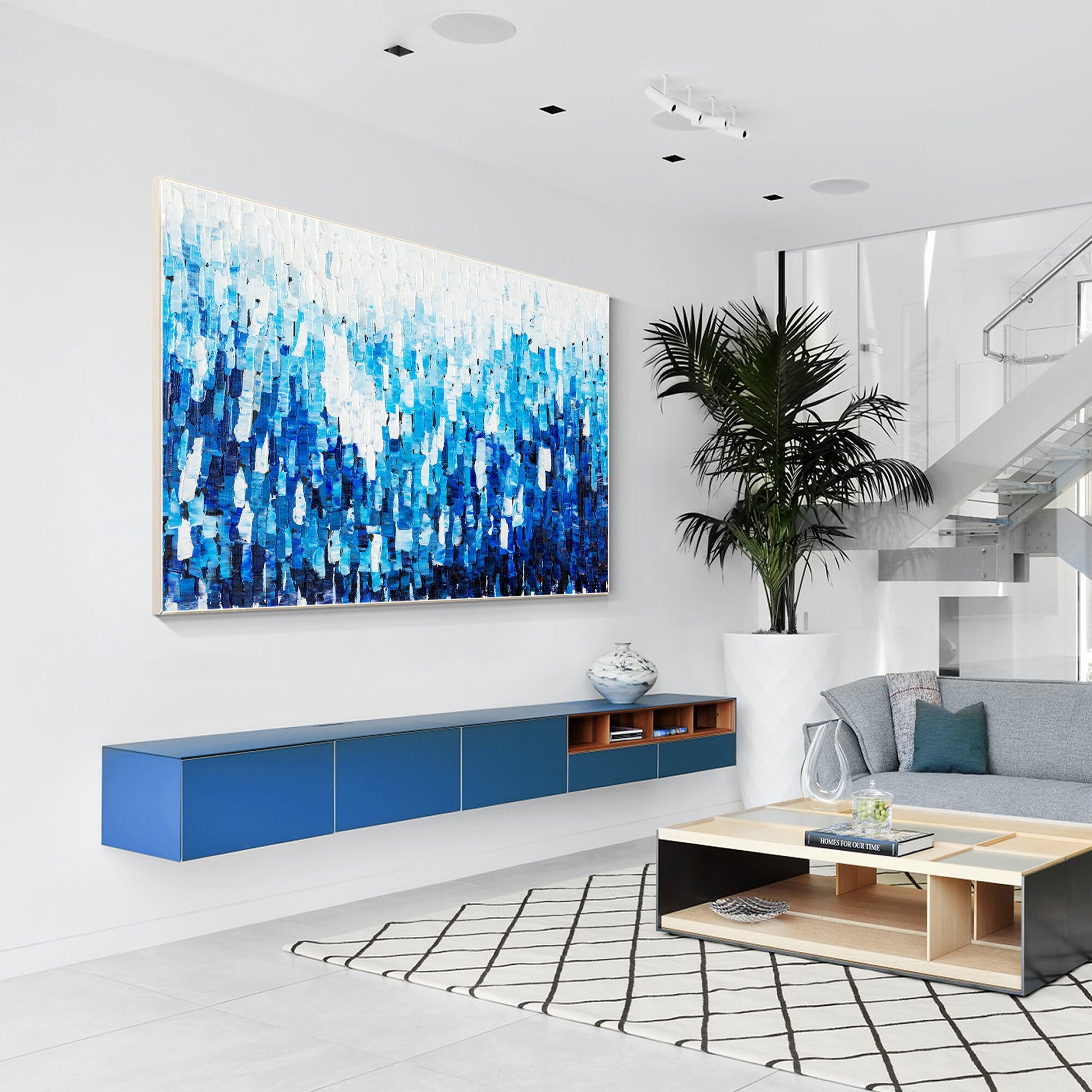 Blue Abstract Textured Painting: Original Acrylic Canvas Wall Art #5