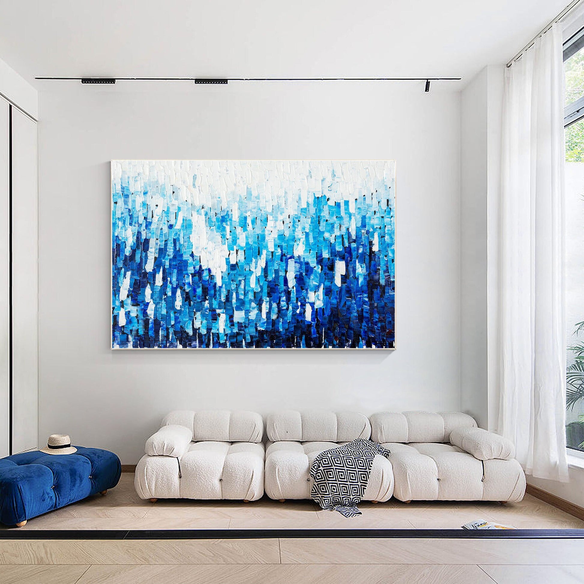 Blue Abstract Textured Painting: Original Acrylic Canvas Wall Art #1