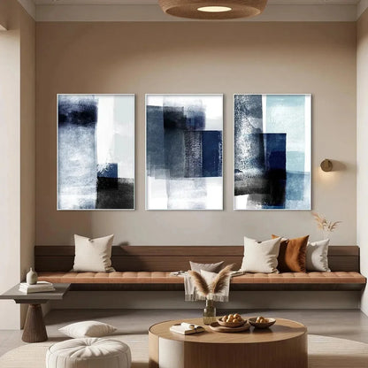 BLUE ABSTRACT TRIPTYCH: Abstract Painting Set of 3 | abstract closeup, raised brushwork detail