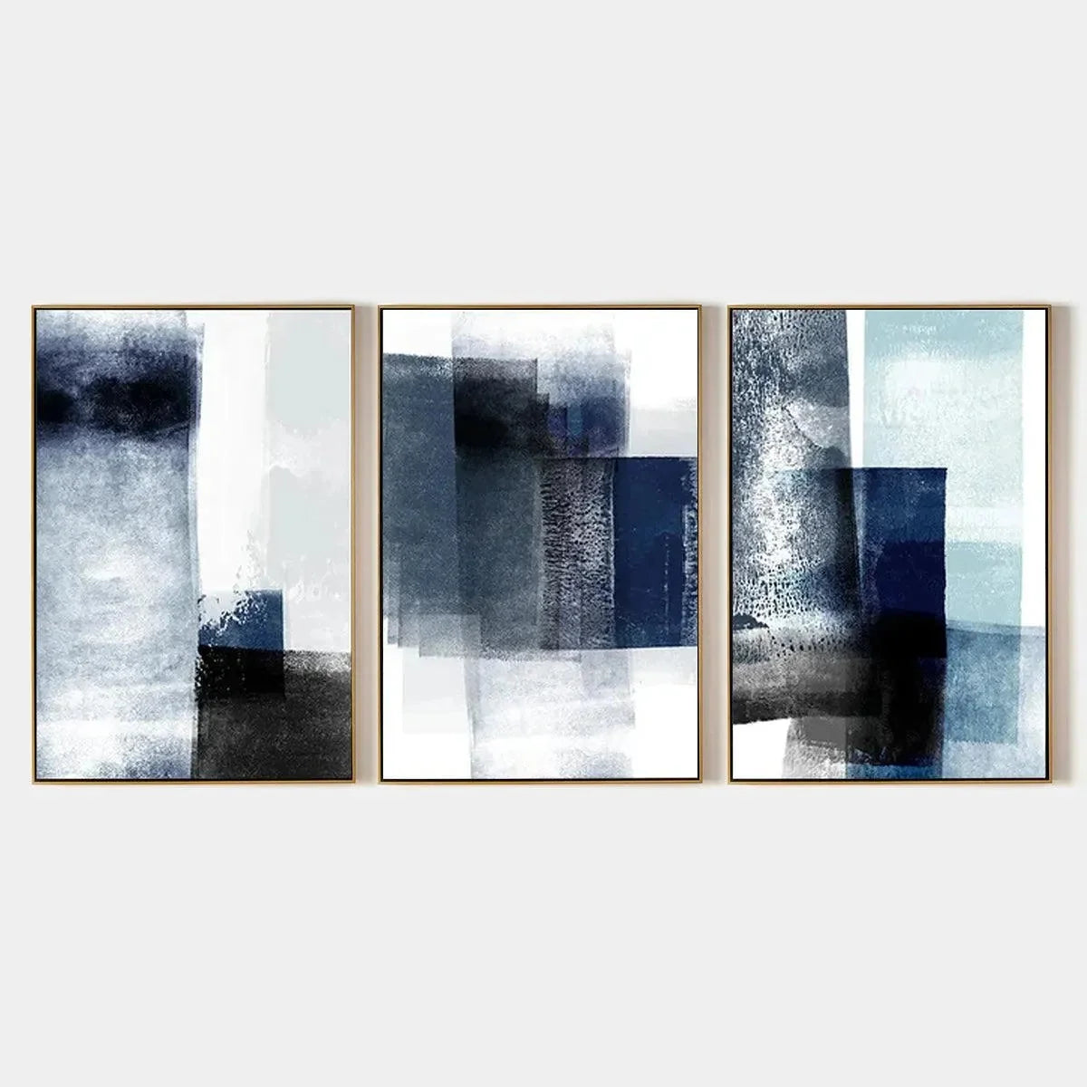 BLUE ABSTRACT TRIPTYCH: Abstract Painting Set of 3 | hanging in living room, abstract wall art