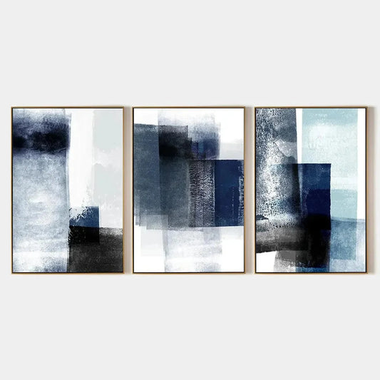 BLUE ABSTRACT TRIPTYCH: Abstract Painting Set of 3 | hanging in living room, abstract wall art