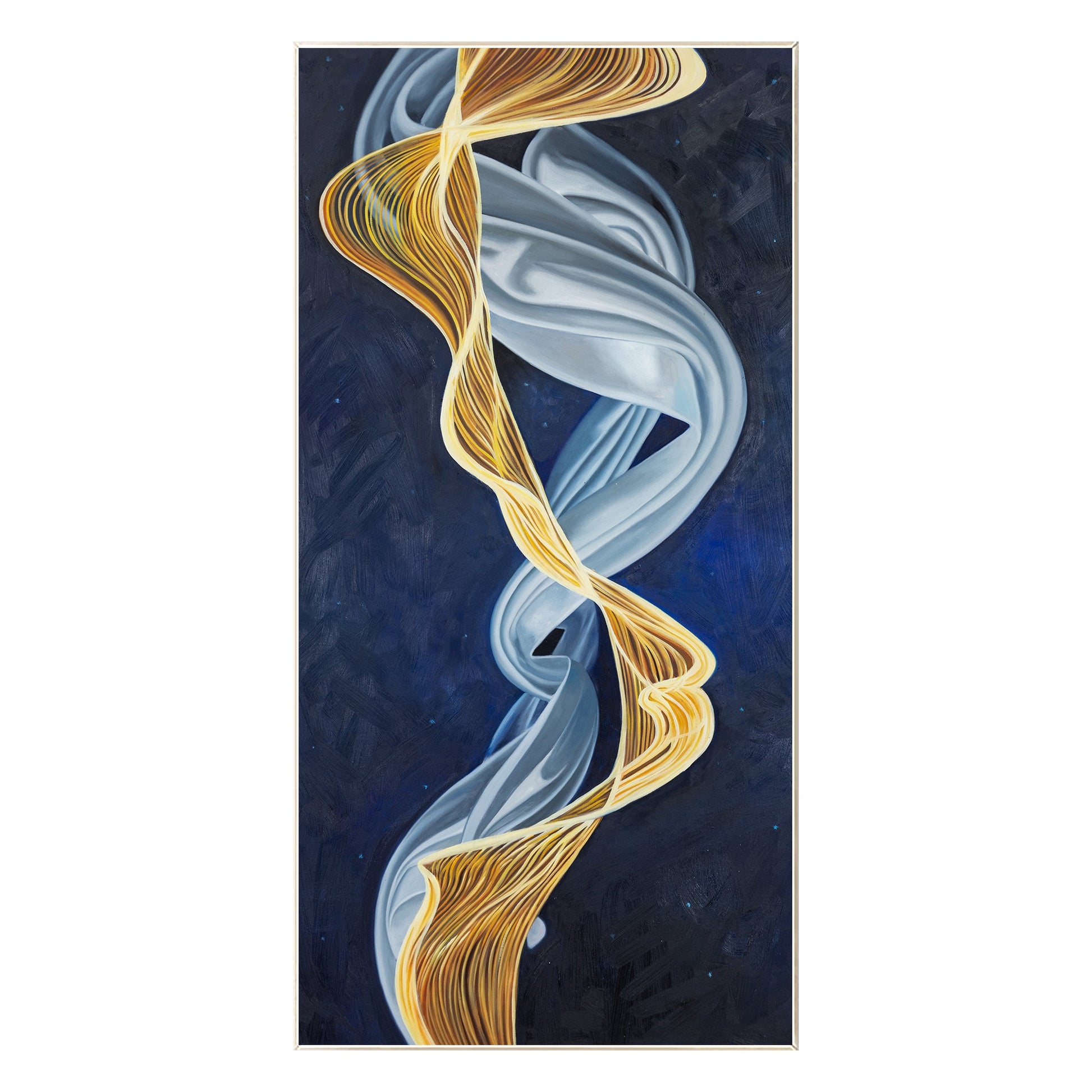 Blue and Gold Abstract Ribbon Painting: Luxury Framed Canvas Wall Art #9