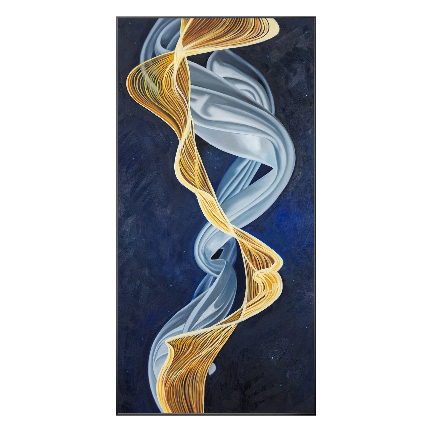 Blue and Gold Abstract Ribbon Painting: Luxury Framed Canvas Wall Art #10