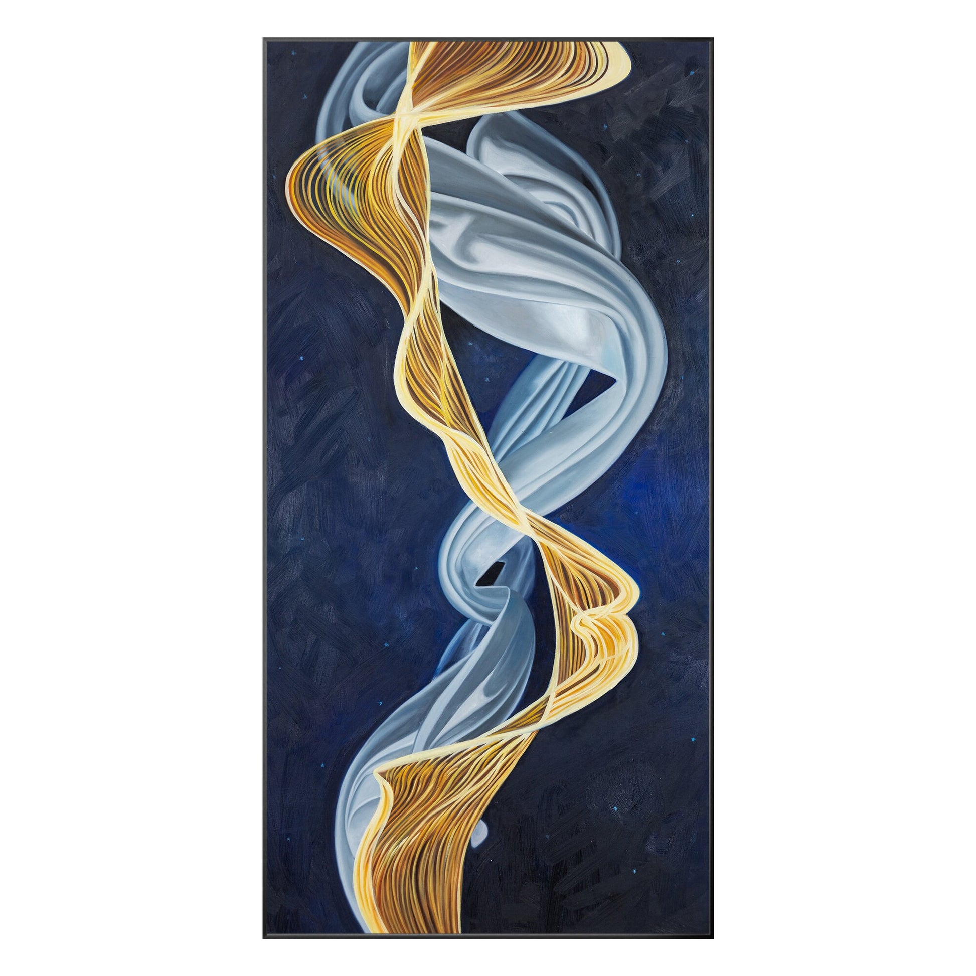 Blue and Gold Abstract Ribbon Painting: Luxury Framed Canvas Wall Art #10
