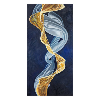 Blue and Gold Abstract Ribbon Painting: Luxury Framed Canvas Wall Art #10