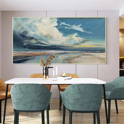 Blue Beachscape Oil Painting - Serene Coastal Decor | blue palette, original bedroom art
