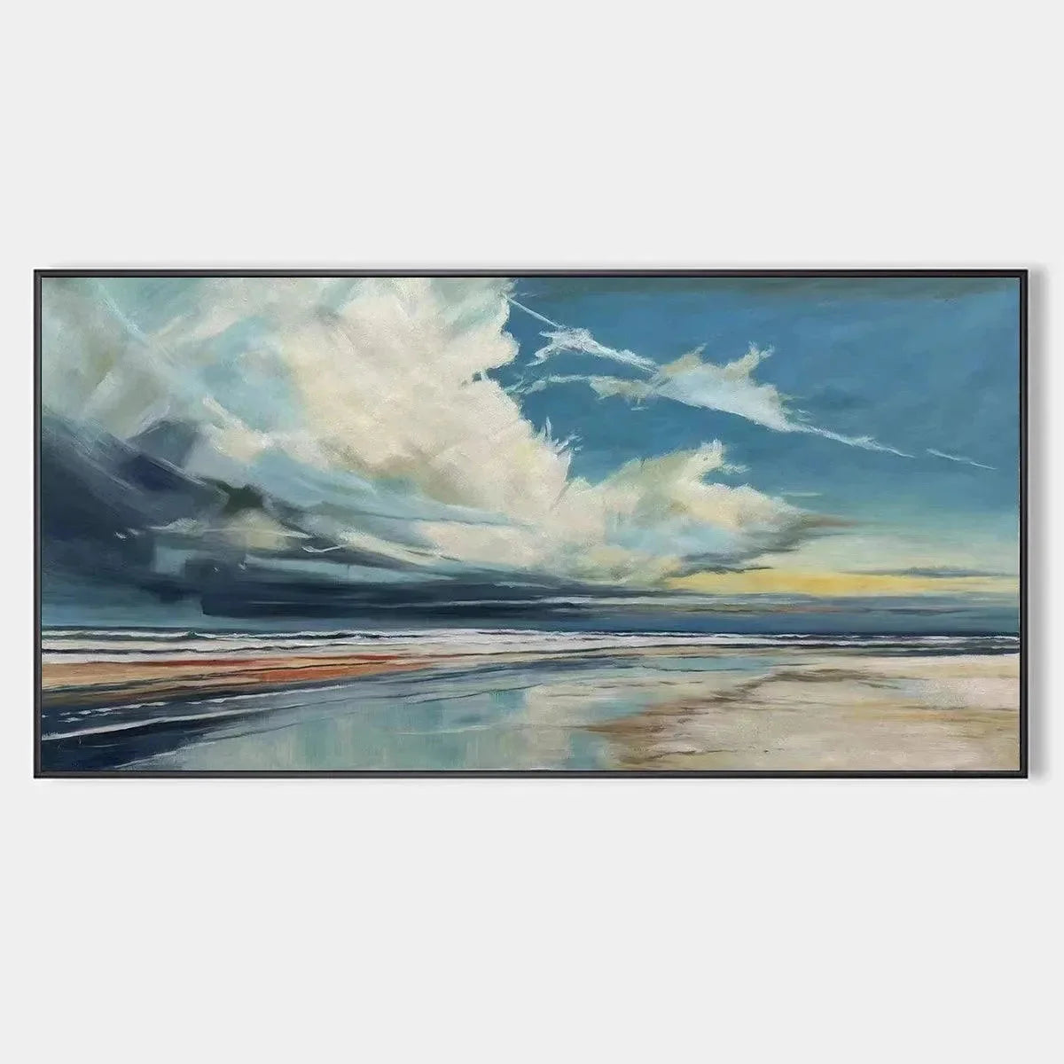 Blue Beachscape Oil Painting - Serene Coastal Decor | hanging in living room, textured wall art