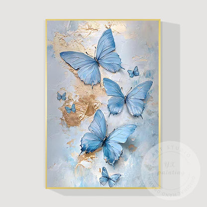 Blue Butterfly Abstract Painting on Canvas, Textured Original Artwork, Extra Lar #12