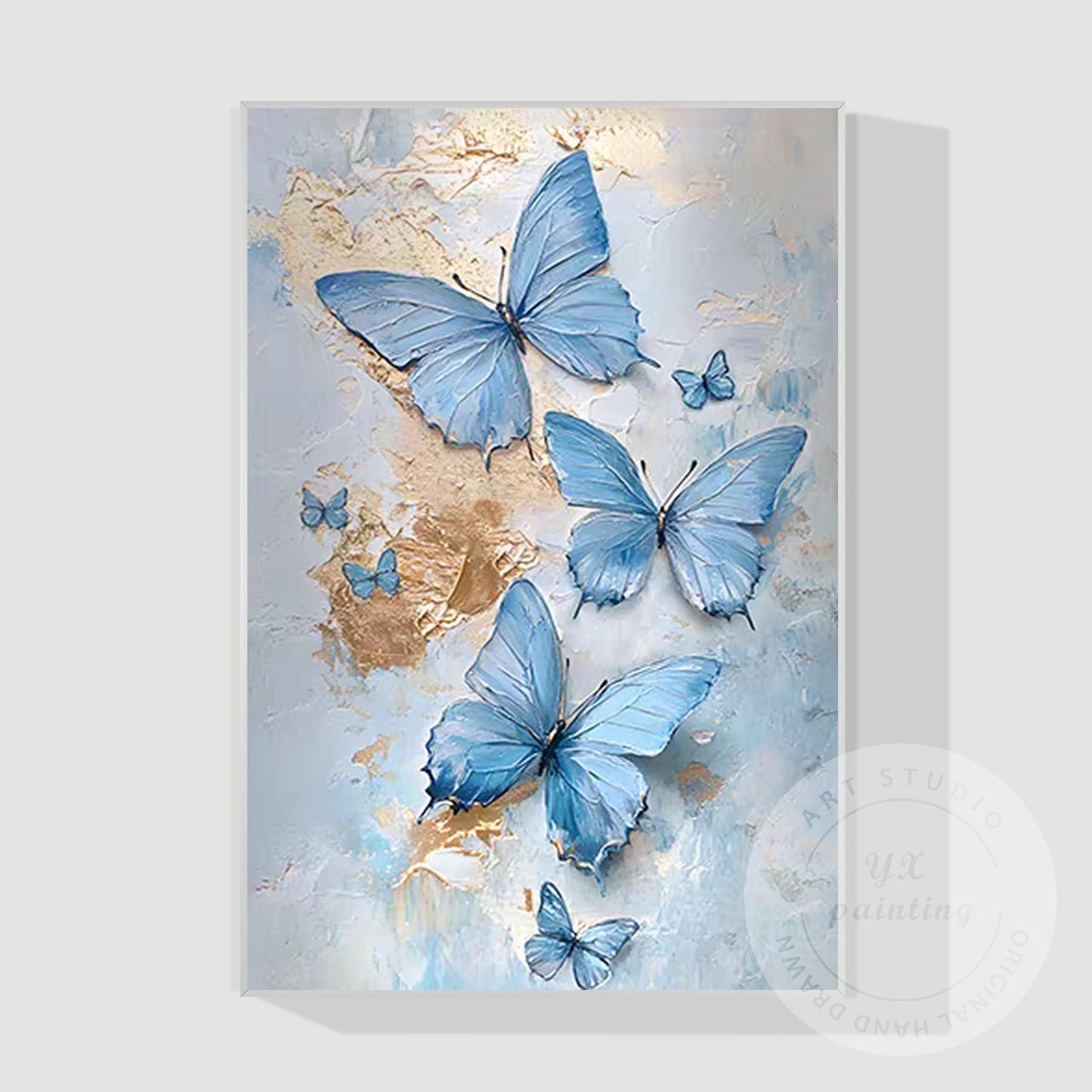 Blue Butterfly Abstract Painting on Canvas, Textured Original Artwork, Extra Lar #13