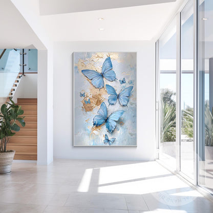 Blue Butterfly Abstract Painting on Canvas, Textured Original Artwork, Extra Lar #5