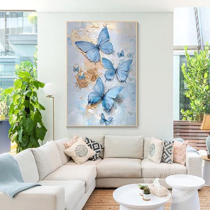 Blue Butterfly Abstract Painting on Canvas, Textured Original Artwork, Extra Lar #6
