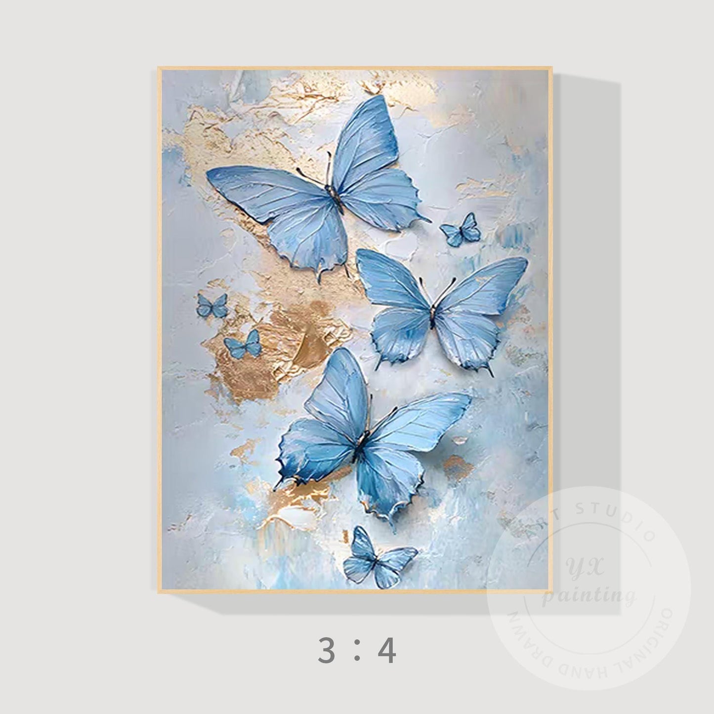 Blue Butterfly Abstract Painting on Canvas, Textured Original Artwork, Extra Lar #8