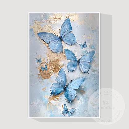 Blue Butterfly Abstract Painting on Canvas, Textured Original Artwork, Extra Lar #9