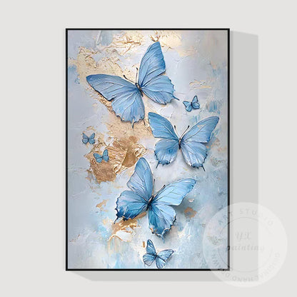 Blue Butterfly Abstract Painting on Canvas, Textured Original Artwork, Extra Lar #10