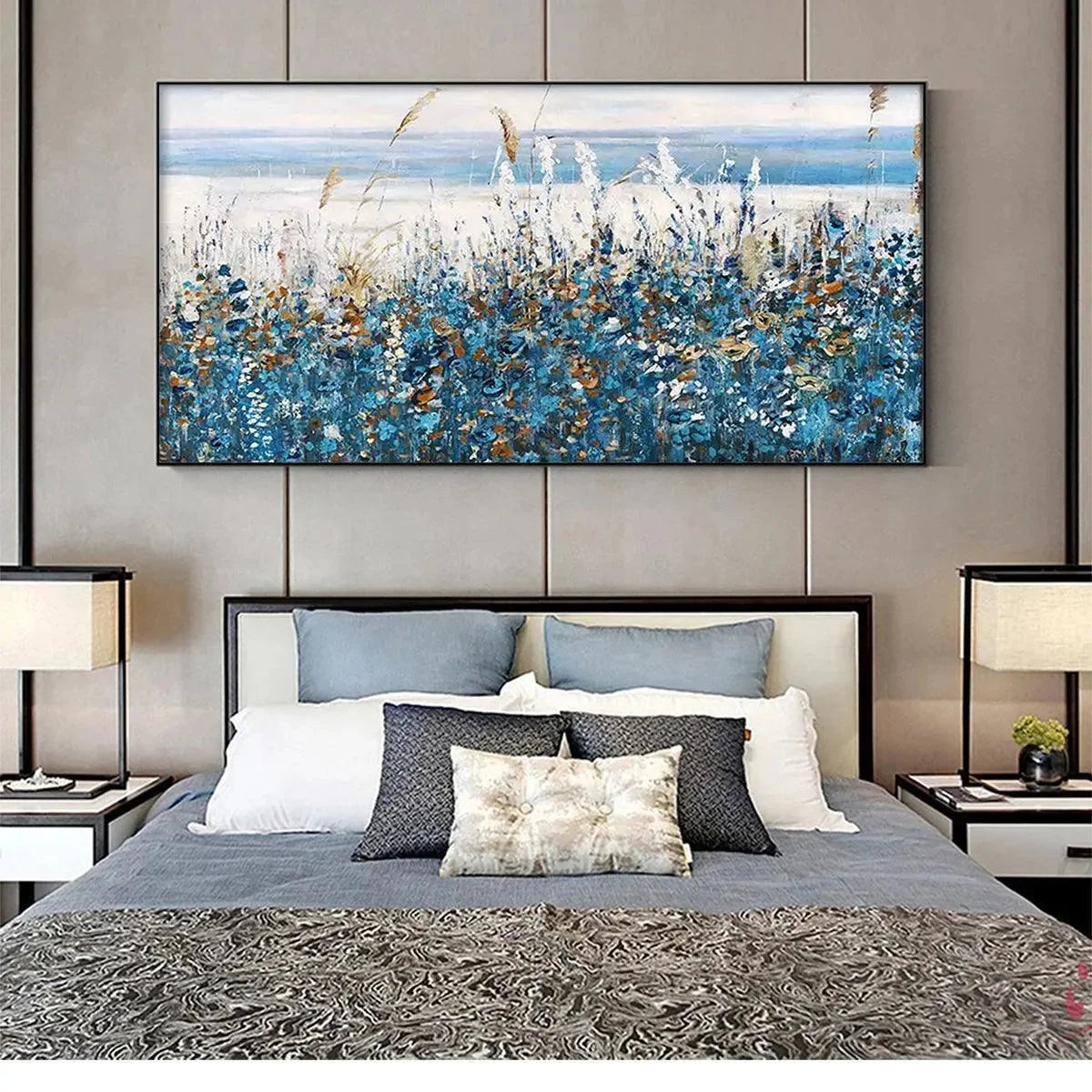BLUE DUNES: Coastal Landscape Painting with Blue Flowers | Landscape mood, soft natural light studio shot