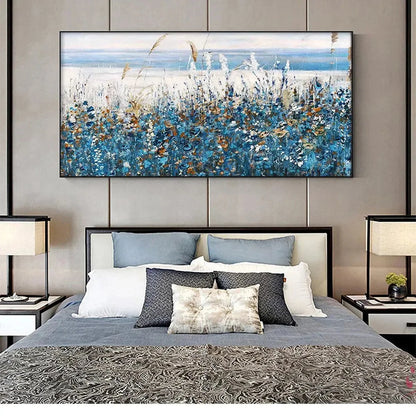 BLUE DUNES: Coastal Landscape Painting with Blue Flowers | Landscape mood, soft natural light studio shot
