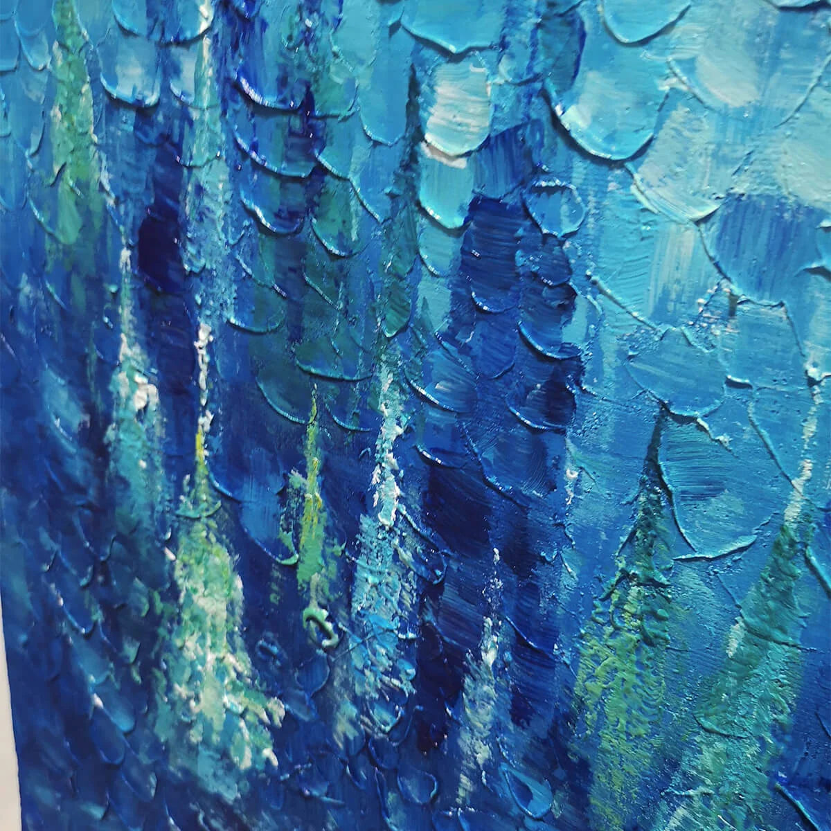 BLUE FOREST: Textured Forest Painting, Blue Landscape Wall Art, Square Canvas, Impasto Decor | rectangular format, hand-painted canvas edge