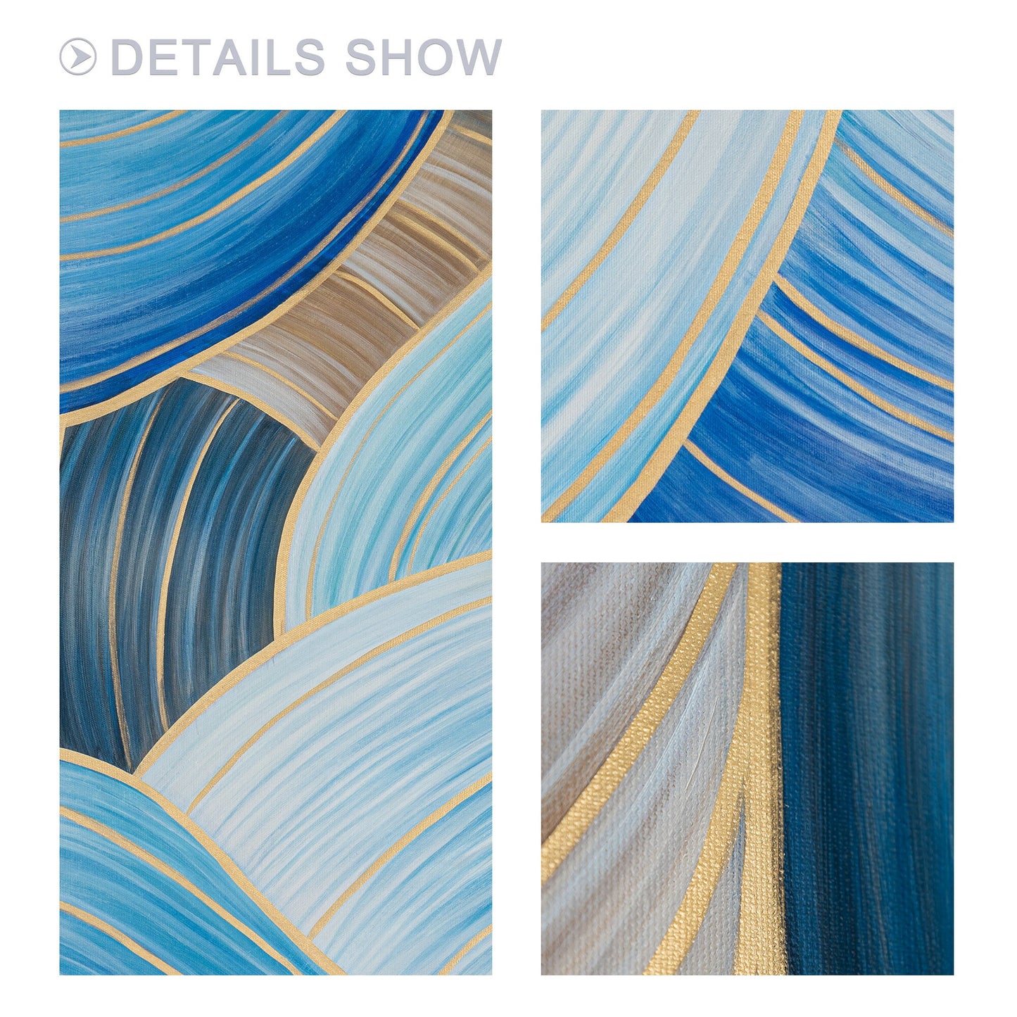 Blue Gold Abstract Ribbon Painting: Oversize Luxury Wall Art #4