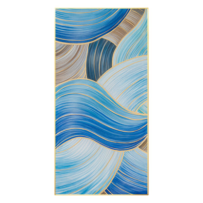 Blue Gold Abstract Ribbon Painting: Oversize Luxury Wall Art #8