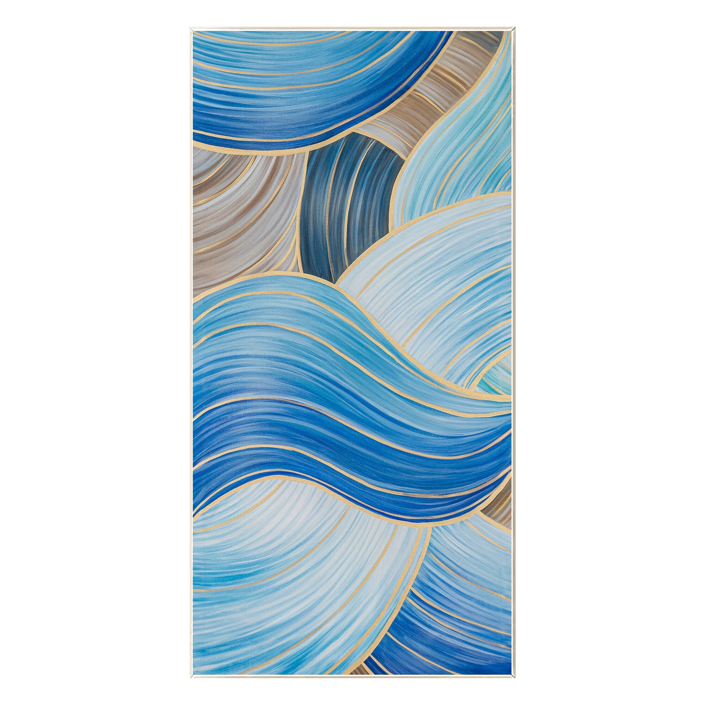 Blue Gold Abstract Ribbon Painting: Oversize Luxury Wall Art #9