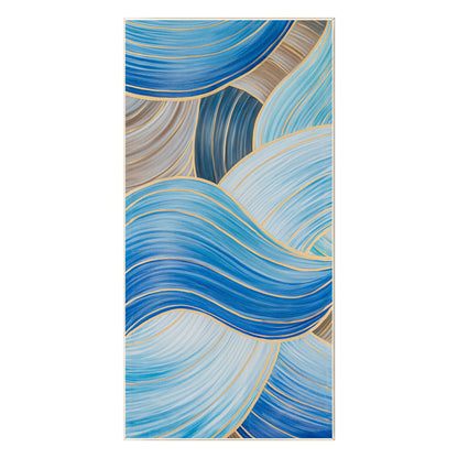 Blue Gold Abstract Ribbon Painting: Oversize Luxury Wall Art #9