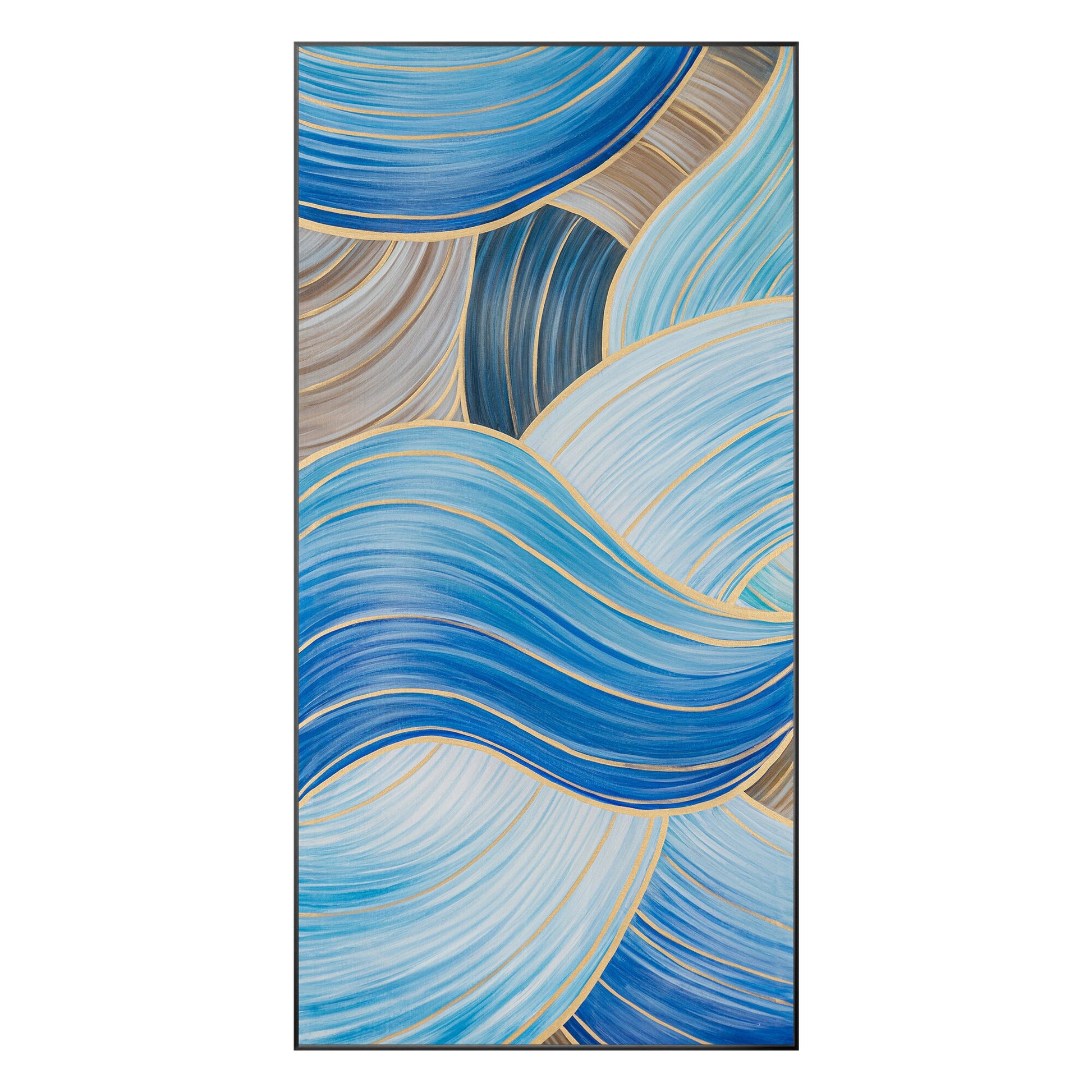 Blue Gold Abstract Ribbon Painting: Oversize Luxury Wall Art #10