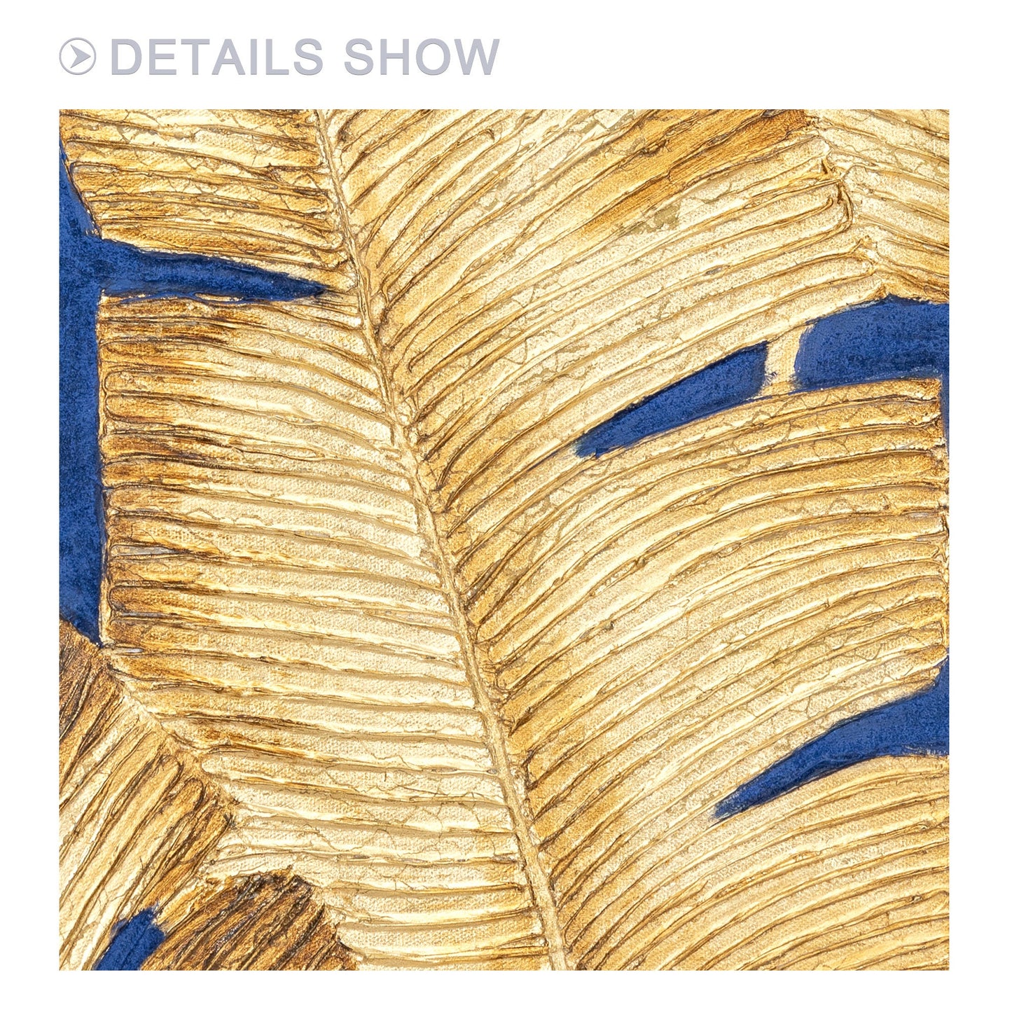 Blue & Gold Banana Leaf Painting: 3D Texture Minimalist Wall Art #6