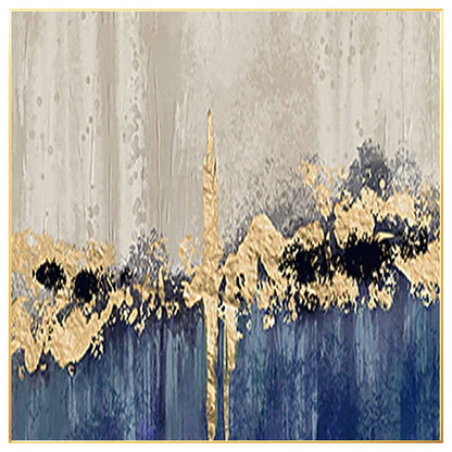 Blue Gold Foil Abstract Painting: Textured Square Canvas Wall Art #7