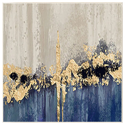 Blue Gold Foil Abstract Painting: Textured Square Canvas Wall Art #8