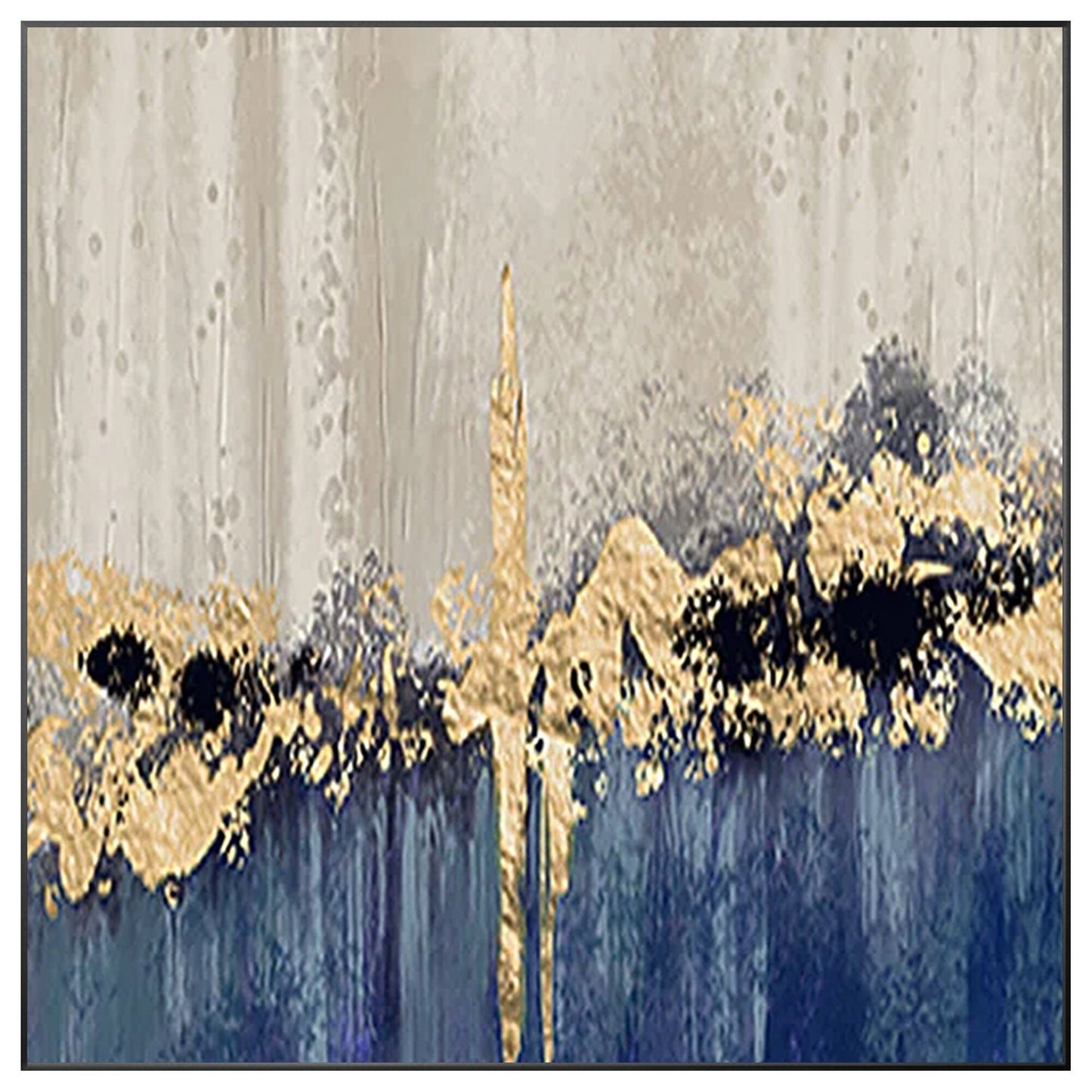 Blue Gold Foil Abstract Painting: Textured Square Canvas Wall Art #9