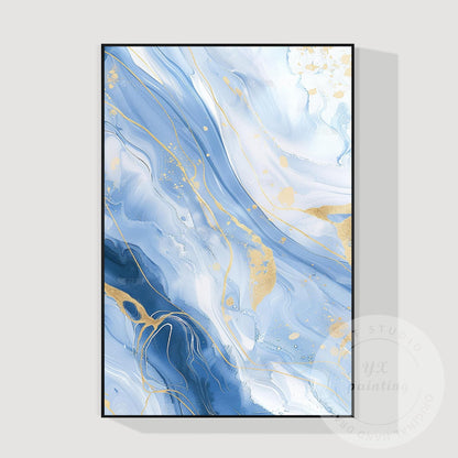 Blue Gold Wave Wall Art, Large Vertical Fluid Abstract Canvas, Modern Acrylic &  #7