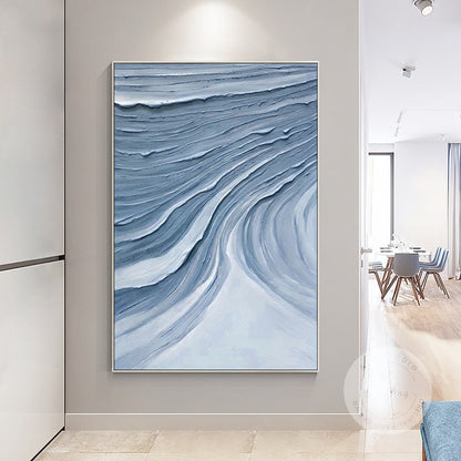 Blue Gray Abstract Impasto Painting: Framed Minimalist Wall Art #3