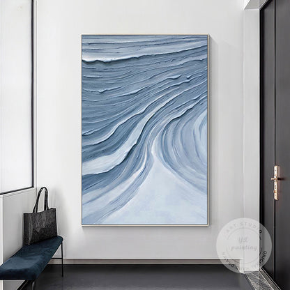 Blue Gray Abstract Impasto Painting: Framed Minimalist Wall Art #4