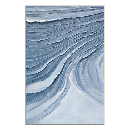 Blue Gray Abstract Impasto Painting: Framed Minimalist Wall Art #9