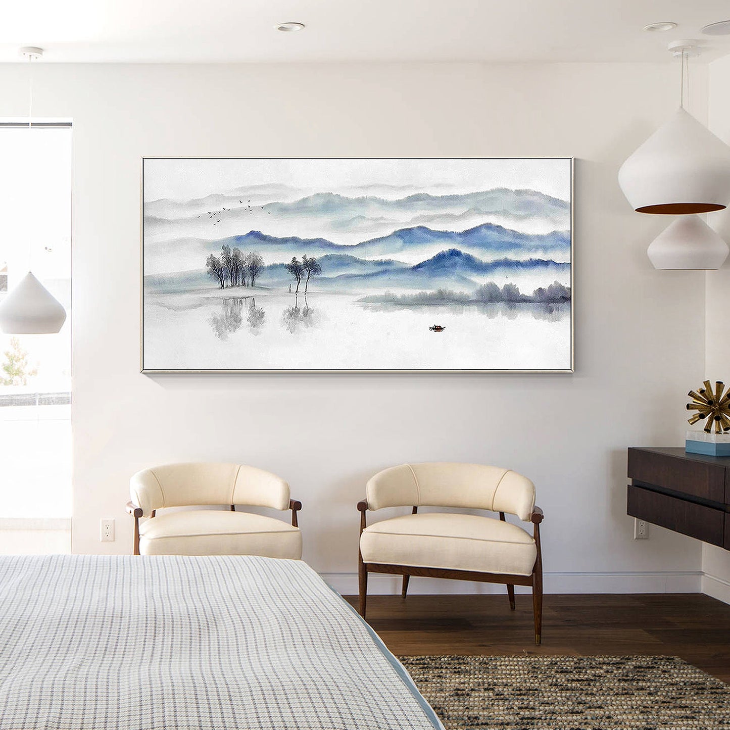 Blue Gray Mountain Painting: Long Horizontal Canvas Wall Art #3