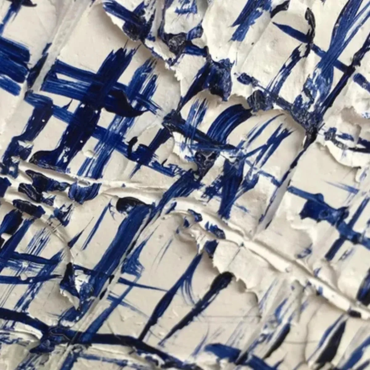 BLUE GRID: Textured Minimalist Abstract Painting in Blue and White | rolled canvas, ready for custom framing